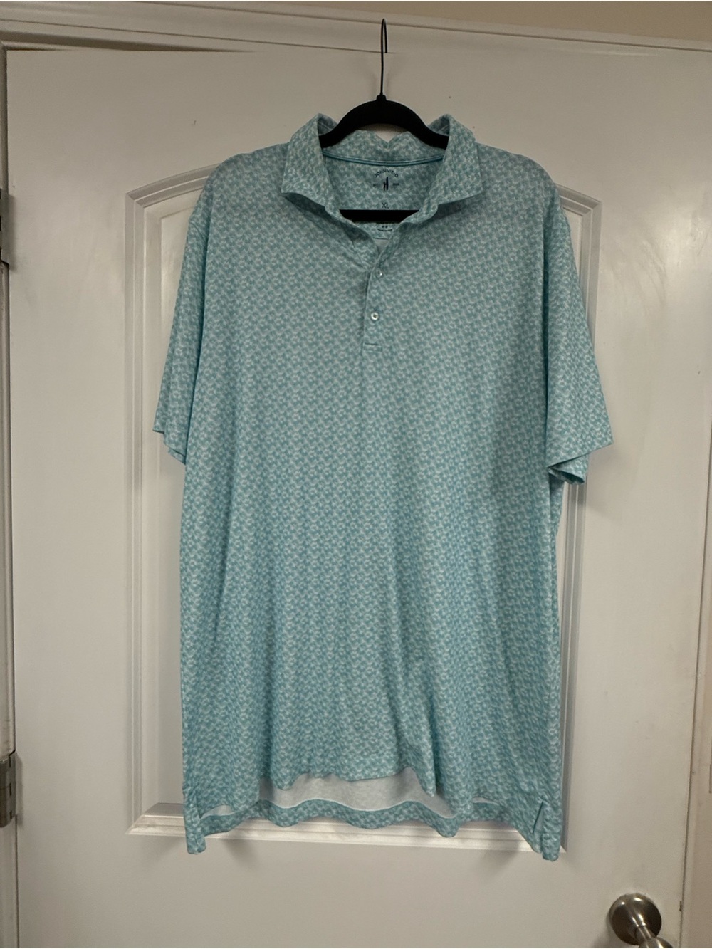 Johnnie-O Top Shelf Men’s XL Blue White Print Performance Golf Polo UPF 50